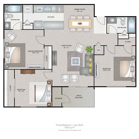 Park Avenue Apartments Tampa Florida Three Bedroom Floorplan 1300sf